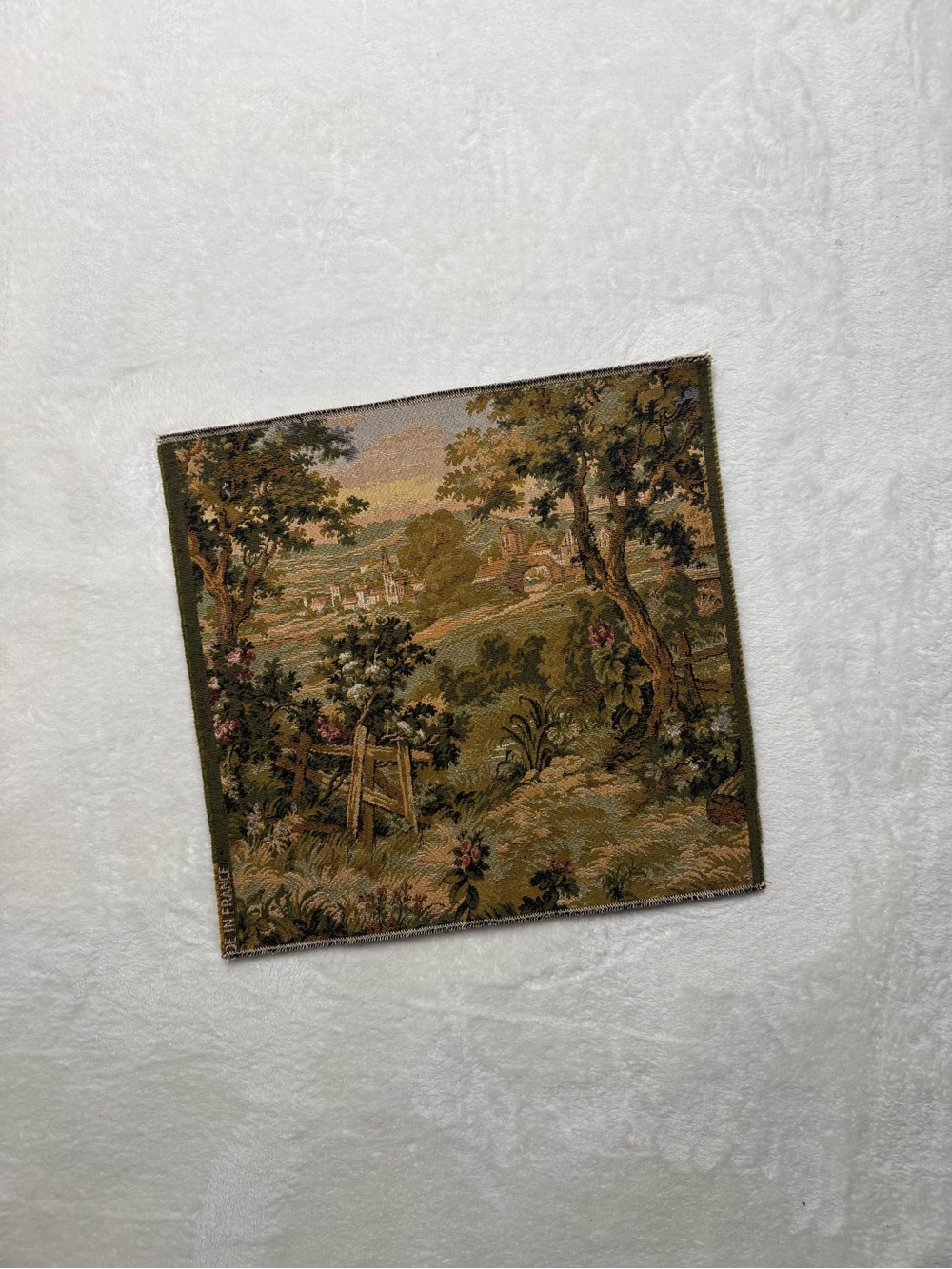 1900’s Antique French Jacquard Landscape Woven Tapestry Rustic Vintage Wall Art